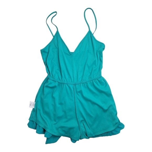 ASTR‎ The Label Women's Teal Ruffle Hem Sleeveless Romper - Picture 5 of 9
